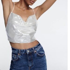 Zara Metallic Crop Top with Open Back
